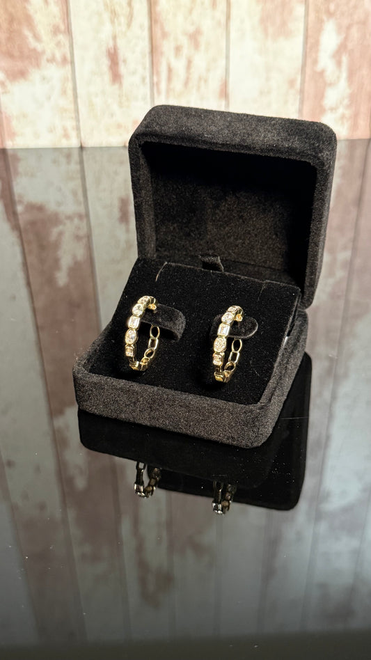 14K YG Multi Cut Diamond Hoops