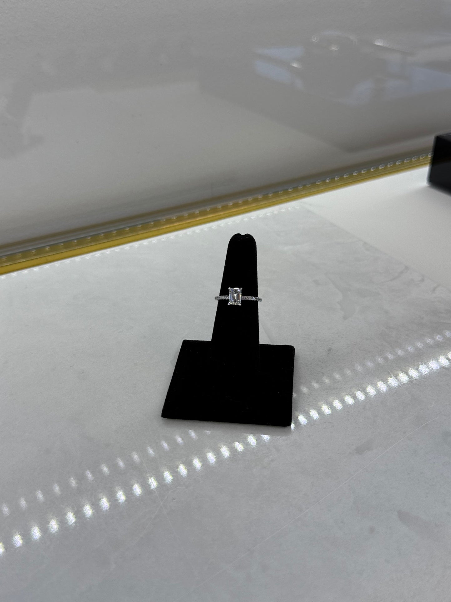 White Gold Emerald Cut Diamond Ring Natural